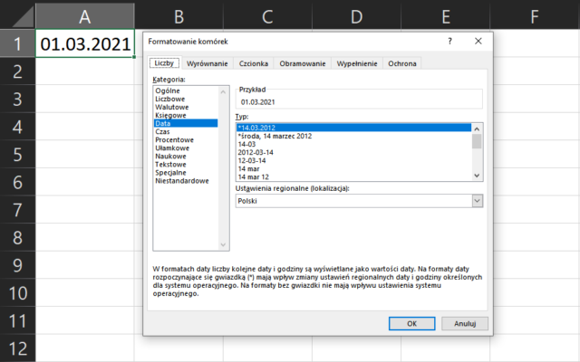 zmiana formatu daty excel