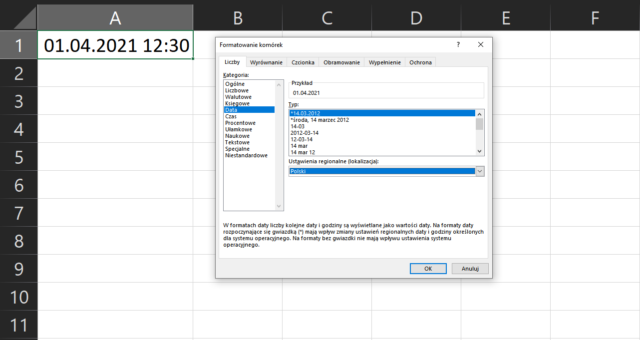 format daty excel