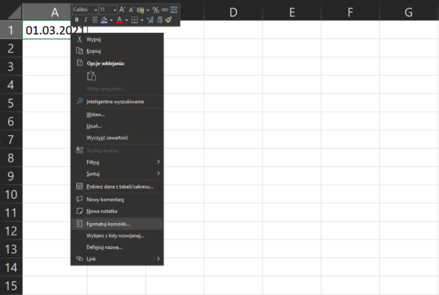 format daty excel
