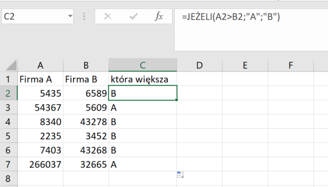 Funkcja JEŻELI Excel
