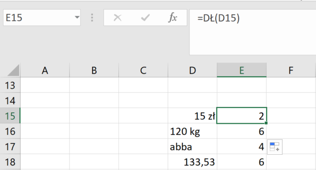 Funkcja DŁ Excel