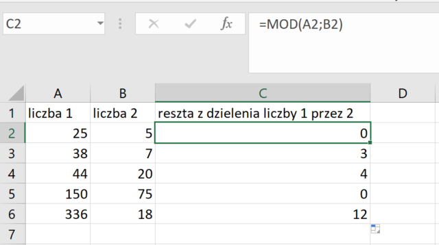 Funkcja MOD Excel